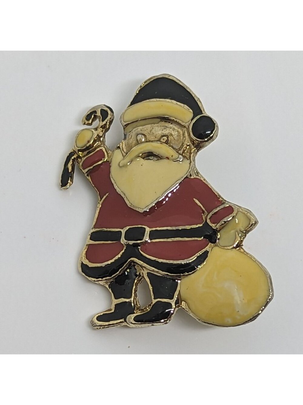 Vintage Santa Claus Enamel & Gold-Tone Holiday Brooch Pin